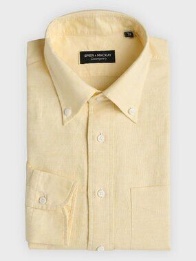 Pale Yellow Linen-Cotton Oxford Dress Shirt